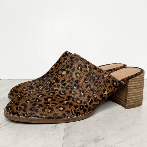 New! Madewell The Carey Painted Leopard Heeled Mule 8 - Picture 1 of 14